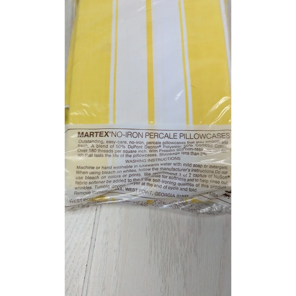 Atelier Martex 2 Standard Pillowcases Yellow White Striped Percale vintage lace